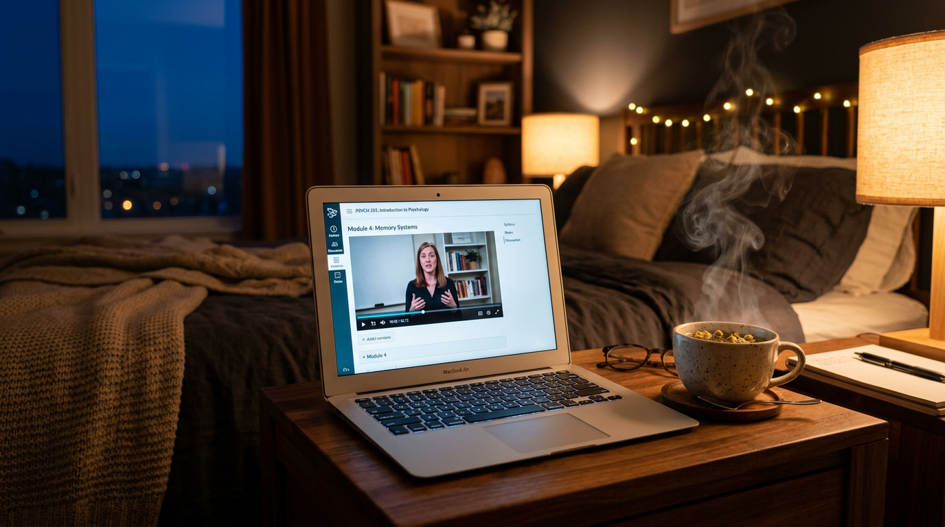 Álomra hangolva online kurzus felülete laptopon – videós modulok és tananyag áttekintése